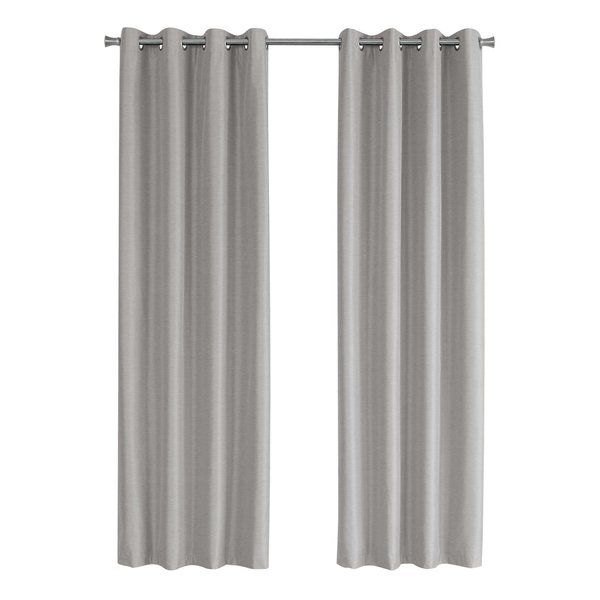 Monarch Specialties Curtain Panel, 2pcs Set, 54"W X 84"L, Grommet, Bedroom, Kitchen, Thermal Insulation, Grey I 9835